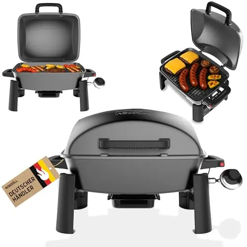 Nexgrill Gasgrill klein & tragbar – Ideal für Balkon & Camping - Kompakter Tischgrill mit 3,1 kW Edelstahlbrenner und Gusseisenrost für perfektes Branding. Leicht, robust und ideal für unterwegs – der perfekte Begleiter für dein BBQ!