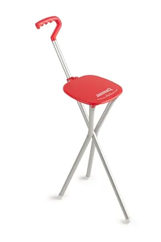 Sitzstock SPORTSEAT RED mit Handformgriff - Praktischer Dreibeinstock mit Sitzfläche für unterwegs. Sitzhöhe 54 cm und Gehhöhe 87 cm bieten Komfort, während der Gummipuffer zusätzliche Stabilität gewährleistet. Ideal für Pausen im Freien! Besondere Qualität für den täglichen Einsatz.