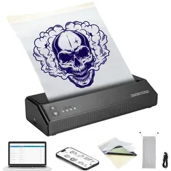 VEVOR Tattoo-Transfer-Schablonendrucker - Multifunktionsdrucker mit Bluetooth-Verbindung, tragbar und ideal für kreative Tattoo-Designs unterwegs. Inklusive 10-teiligem Transferpapier und Stoffbeutel.