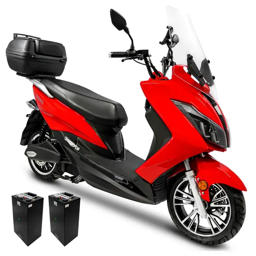 Rolektro E-Motorroller Maximus MX2-45 - 3000 W, 45 km/h, bis zu 168 km Reichweite, mit integrierter Alarmanlage und zwei Akkus in Rot