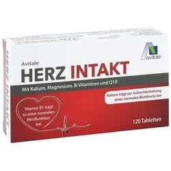 Avitale Herz Intakt Filmtabletten - Vegane Filmtabletten mit Kalium, Magnesium und B-Vitaminen zur Unterstützung der Herzfunktion. Gluten- und laktosefrei, ideal für eine ausgewogene Ernährung. Hergestellt in Deutschland mit geprüfter Qualität.