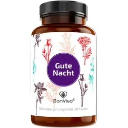 BonVigo® Gute Nacht - Die natürliche Formel - Natur-Komplex mit Ashwagandha Schlaf-Beere, Baldrian, Lavendel, Hopfen, Weißdorn - Tryptophan/Sero...