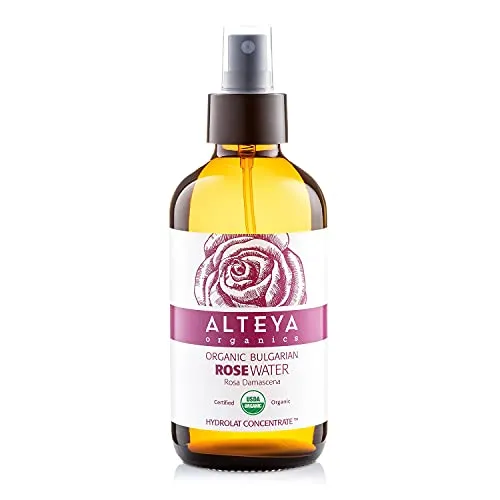 Alteya Bio Rosenwasser Spray in Glasflasche 240ml - 100% USDA Bio-zertifiziert, Damascena Hydrolat, Feuchtigkeitsspendend, ohne Alkohol, Naturrein, Für Alle Hauttypen, Vegan