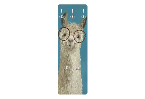 Bilderdepot24 Garderobenpaneel blau Illustration Kinder Tiere Lama mit Brille I Design (ausgefallenes Flur Wandpaneel mit Garderobenhaken Kleiderhaken hängend), moderne Wandgarderobe - Flurgarderobe im schmalen Hakenpaneel Design