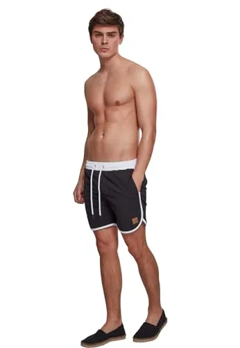 Urban Classics Herren Retro Swimshorts - Badeshorts mit Kordelzug - Badeshorts für Herren im authentischen Retrodesign, aus leichtem Nylon für hohen Tragekomfort. Erhältlich in vielen Farben und Größen XS-5XL.