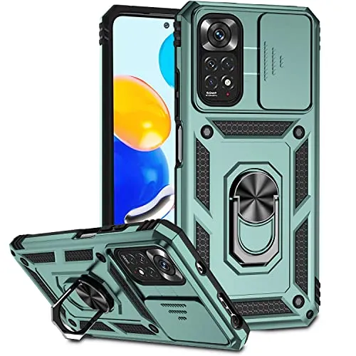 XINYEXIN Kameraschutz Handyhülle für Xiaomi Redmi Note 11 4G / Redmi Note 11S Hülle mit 360 Grad Metal Ring Ständer Stoßfest Schutzhülle Hard Case Sliding Camera Cover - Grün