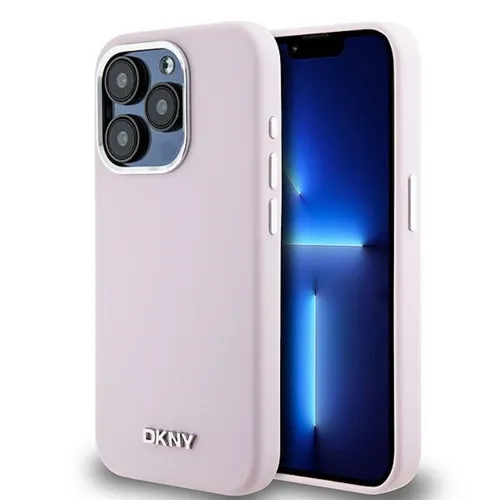 DKNY Liquid Silikon Small Metall Logo MagSafe für Apple iPhone 15 Pro Rosa