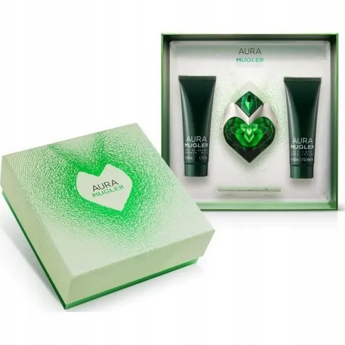 Mugler Aura Set - EDP 30 ml + BL 50 ml + SG 50 ml - Entdecken Sie das Mugler Aura Set: 30 ml Eau de Parfum, 50 ml Bodylotion und 50 ml Duschmilch. Ein süßer, grüner Duft, der Ihre Weiblichkeit unterstreicht und für ein ganz besonderes Pflegeerlebnis sorgt.