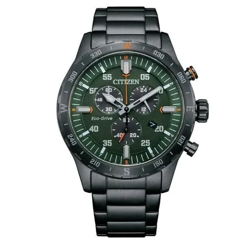 CITIZEN ECO-DRIVE „SOLAR“-UHR AT12527-80X – Sportlich & Elegant - Hochwertige Armbanduhr für Männer, mit spritzfestem Gehäuse und 100 m Wasserdichtigkeit. Edelstahlarmband und gut lesbares Zifferblatt in Grün. Ideal für jeden Anlass!