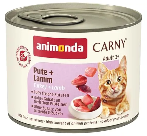 animonda Carny Katzen Nassfutter Pute + Lamm (6 x 200g), getreidefreies Katzen Nassfutter ohne Zucker, mit frischen fleischigen Zutaten