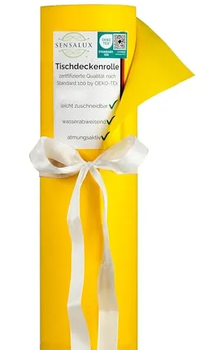 Sensalux Tischdeckenrolle, stoffähnliches Vlies, Standard 100 by Oeko-TEX - Klasse I Zertifiziert, 1,18m x 10m, Gelb