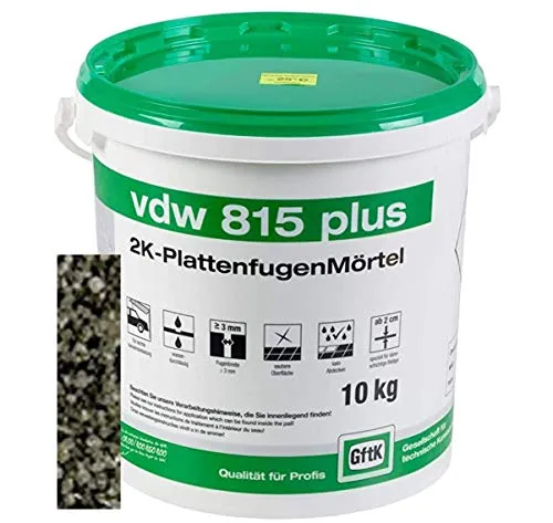 vdw 815 plus 2K-Fugenmörtel 10kg Basalt - Dauerhafte Verfugung - Fugenmörtel für saubere, wasserdurchlässige Pflasterflächen. Selbstverdichtend und fließfähig für eine schnelle und preiswerte Anwendung.
