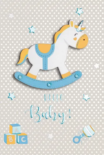 Geburt - Baby - Glückwunschkarte - 11,5 x17 cm mit Briefumschlag – Schaukelpferd