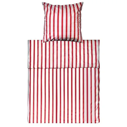 Lavea Bettwäsche Set - Viola 135 x 200cm + 80 x 80cm, Rot mit breiten Streifen - Hochwertige Bettwäsche aus 100% Baumwolle, langlebig und pflegeleicht. Mit YKK-Qualitätsreißverschluss für einfachen Bezug. Waschbar bis 60 Grad und trocknergeeignet.