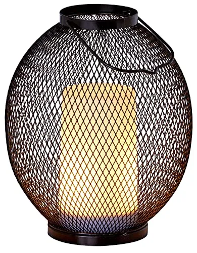 Northpoint LED Laterne aus Metall mit Timer für Innen und Außen inkl. 3x AA Batterien - Stimmungsvolles Flackerlicht für gemütliche Abende Oval