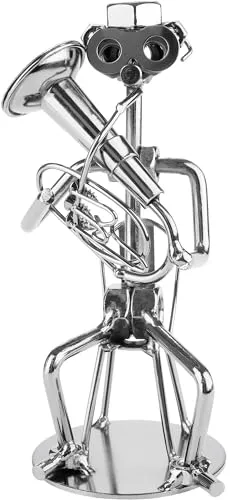 BRUBAKER Schraubenmännchen Musiker mit Tuba - Handarbeit Eisenfigur Metallmännchen Tubaspieler - Metallfigur Blasmusiker - Metall Dekoration - Geschenk für Tubisten