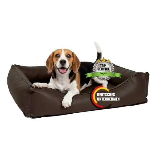 CopcoPet Hundebett Paco Kunstleder Braun 90 x 70 cm - Hundebett für mittelgroße Hunde, formstabil und pflegeleicht mit abziehbarem Bezug – ideal für gemütlichen Schlafplatz und einfache Reinigung.