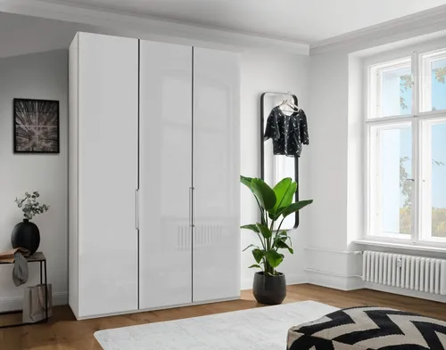 WIEMANN Monaco 1000 Kleiderschrank - Moderner Schlafzimmerschrank mit 3 Glastüren, 4 Regalfächern und gedämpften Scharnieren für sanftes Öffnen. Ideal für stilvolle Schlafzimmergestaltung.