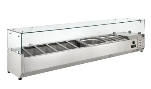 GastroHero Kühlaufsatz ECO 9 x GN 1/4 mit Glasaufsatz 1800 mm - Kühlschränke - Hochwertiger Edelstahl-Kühlaufsatz mit digitalem Thermostat und energiesparendem Kompressor für effiziente Kühlung.