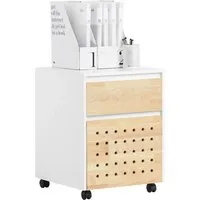 SoBuy Rollcontainer ASK06 - Praktischer Bürowagen für Ordnung im Büro - Rollcontainer aus MDF und Kautschukholz, ideal für Akten und Drucker, mit einer Belastbarkeit von bis zu 25kg und kompakten Maßen für jeden Arbeitsplatz.