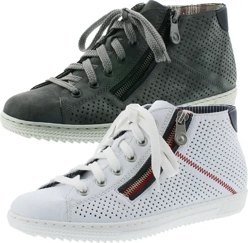 Rieker L9427 Damen Schnürschuhe - Bequeme Halbschuhe in Weiß - Wanderschuhe mit herausnehmbarem Fußbett für individuelle Anpassung und optimalen Komfort. Der seitliche Reißverschluss erleichtert das Anziehen und die atmungsaktive Perforierung sorgt für ein angenehmes Fußklima.