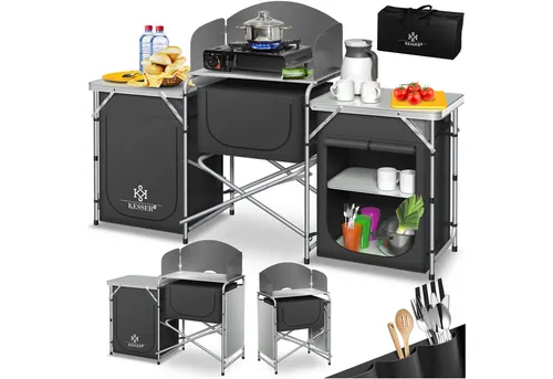 KESSER® Campingküche - Vielseitige Reiseküche für Outdoor-Abenteuer - Camping-Möbel mit Aluminiumgestell, ideal für Garten und Partys. Schneller Aufbau, großer Stauraum und hitzebeständige Arbeitsfläche für optimale Kochbedingungen.