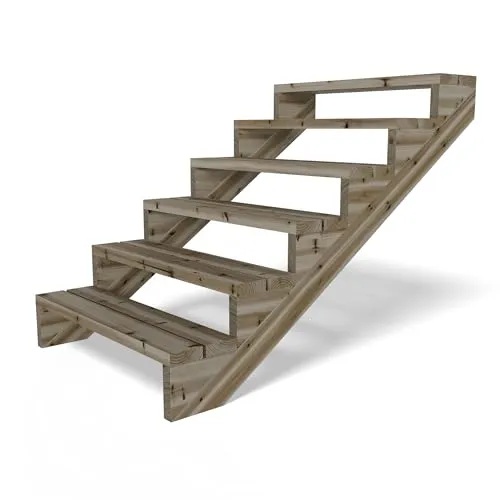 Gartenwelt Riegelsberger Terrassentreppe 95 cm - 6 Stufen aus Kiefernholz - Treppenbestandteile für Höhenunterschiede zwischen Terrasse und Rasen. Komplett-Set mit robusten, kesseldruckimprägnierten Wangen und Bohlen für einfache Montage und langlebigen Einsatz.