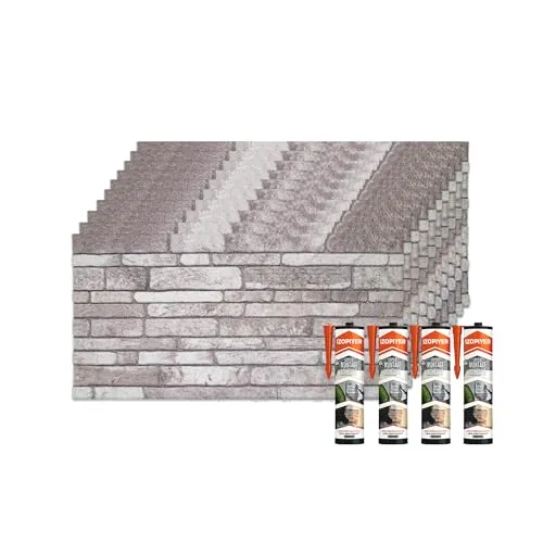 IZODEKOR 3D Wandpaneele Steinoptik - 10er Set für kreative Wandgestaltung - Hochwertige 3D Wandpaneele in Steinoptik, ideal für Küche, Balkon, Schlafzimmer und Wohnzimmer. Einfach zu montieren, langlebig und wasserfest, für ein stilvolles Ambiente.