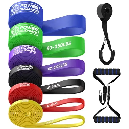 POWER GUIDANCE Resistance Bands,Widerstandsbänder für Kraftraining Inklusive Tragetasche,Pull Up Fitnessbänder,Bänder Krafttraining für Fitness (6set（amarill+Rojo+Negro+púrpura+Verde+blau）)