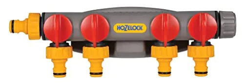 HOZELOCK - 4-Wege-Verteiler für Wasserhähne: für 4 verschiedenen Ausgänge vom Wasserhahn und unabhängige Durchflussventile für jeden Ausgang, inklusive 2 Anschlusskupplungen und Schrauben [2150R0000]