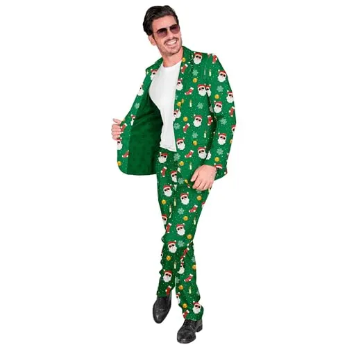 Widmann S.r.l. Weihnachtsmann Kostüm 2-tlg. UV, Grün - Größe XXL - Festliches 2-teiliges Kostüm für besondere Anlässe, bestehend aus Jackett und Hose, aus pflegeleichtem Polyester gefertigt, ideal für Weihnachtsfeiern.