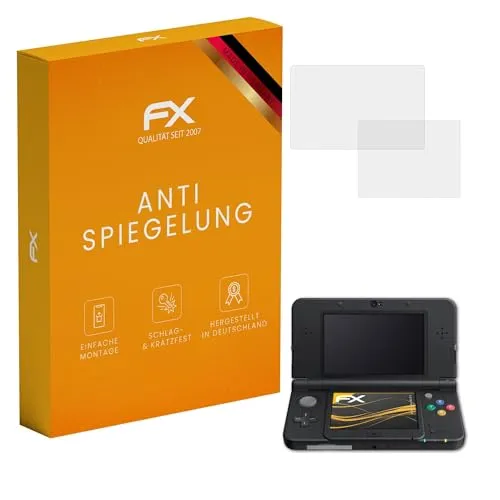 atFoliX Displayfolie kompatibel mit Nintendo New 3DS 2015 Schutzfolie, entspiegelnde und stoßdämpfende FX Folie (3er Set)