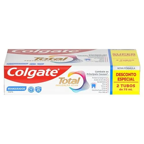 Colgate Total Prävention aktiver Zahnpasta, 2 x 75 ml, bekämpft die Hauptursachen von Mundgesundheitsproblemen | 24 Stunden antibakterieller Schutz ¹ | Klinisch getestet