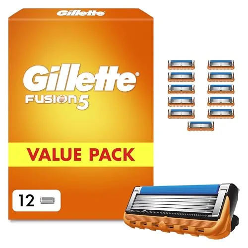 Gillette Fusion5 Ersatzklingen 12 Stück - Nassrasierer mit 5 scharfen Klingen und größerem Gleitstreifen für eine sanfte Rasur. 1 Klinge für bis zu 20 Rasuren – ideal für ein komfortables Rasiererlebnis.