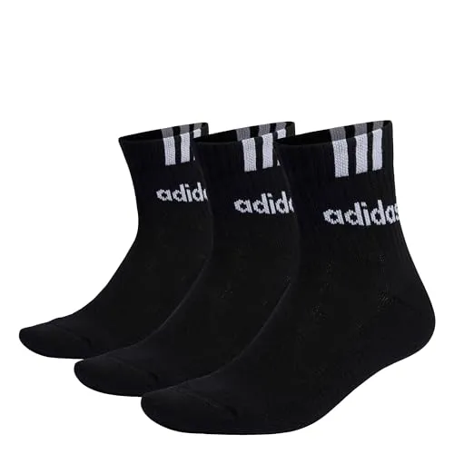 adidas Unisex 3-Stripes Linear Half-Crew Cushioned Socks 3 Pairs, black/white, 42-45