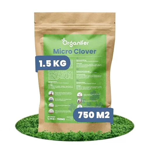 Microclover Lawn – Reiner Kleesamen (1500 g für 750 m2) - Hochwertiger Kleesamen für einen robusten, grünen Rasen, der mit weniger Dünger auskommt. Ideal für stark frequentierte Flächen und als natürlicher Unkrautvernichter. Gecertifiziert und nachhaltig.