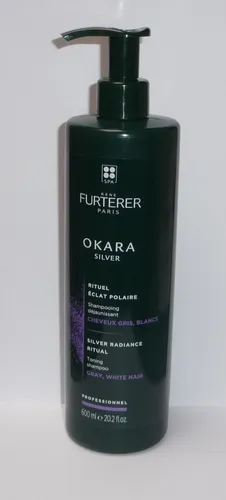 Rene Furterer Okara Mild Silver Shampoo 600 Ml - Haarshampoo, speziell für graues und blondes Haar, neutralisiert unerwünschte Gelbtöne und verleiht strahlenden Glanz.