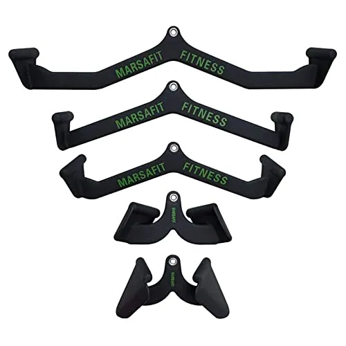 MARSAFIT Home Gym Fitness Rowing T-bar V-bar Pulley Cable Machine Attachments Bicep Curl Tricep LAT pulldown Bar Back Strength Training Handle Grips LAT Pull Down Bar Press Down Exercises (5PCS)