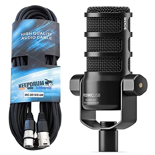 RØDE Podmic USB XLR Mikrofon - Dynamisches Sprechermikrofon mit XLR und USB-C Anschluss, ideal für Podcasts und Streaming. Integrierte Effekte wie Kompressor und Noise Gate für optimierten Sound.