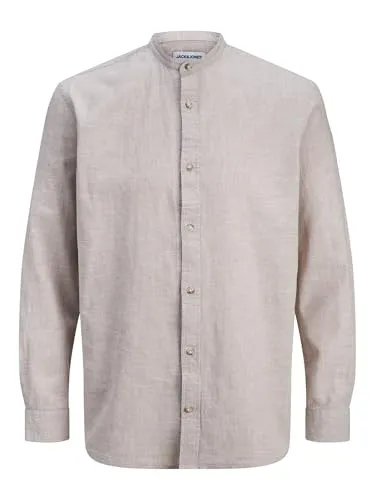 Jjesummer Linen Blend Band Shirt L/S Sn - Stylisches Jack&Jones Essentials Hemd für Erwachsene. Der normale Schnitt und der Bandkragen sorgen für einen modernen Look, ideal für lässige Anlässe.