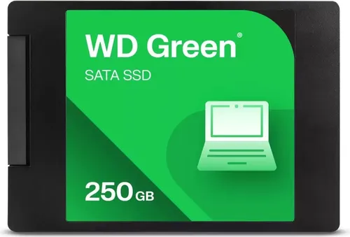 WD Green SSD 250 GB - Hochgeschwindigkeits-Speicherlösung - Festplatte mit 250 GB, cased und SATA 6Gb/s, ideal für schnelle Systemstarts und verbesserte Leistung in Laptops und Desktops.