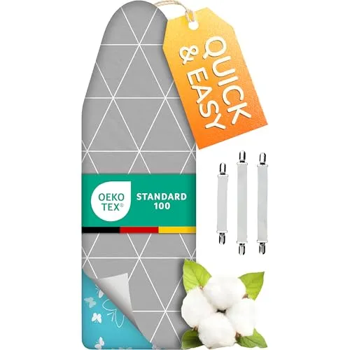 Super Soft Turbo-Bügelbrettbezug 120x40 - Hochwertige Baumwoll-Polsterung - Erlebe schnelles Bügeln mit unserem Bezug für Bügeltische, der dank Thermoreflexion Zeit spart. Passend für Größen von 116-120x38-40 cm, mit optimaler Passform und einfacher Handhabung. Made in Germany für beste Qualität.