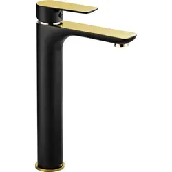 Mexen Alfa hohe Waschtischarmatur, Schwarz/Gold - Elegantes Design für Ihr Bad - Bad- & Duscharmaturen mit edlem Schwarz/Gold-Finish und einer Höhe von 29 cm, ideal für moderne Badezimmer.