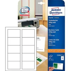 AVERY Zweckform Visitenkarten C32011-25 - 250 matte weiße Karten, QuickClean-Technologie für professionelle Ergebnisse und einfache Gestaltung online