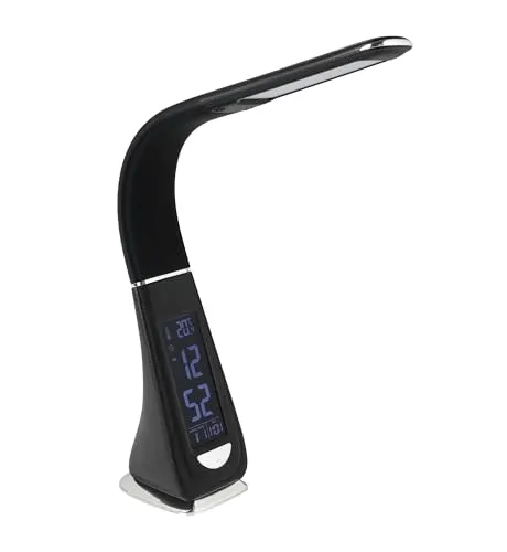 EGLO LED Tischlampe Cognoli – Dimmbare Touch-Tischleuchte mit Info-Display und Wecker - Tischlampe in Schwarz mit Touch-Funktion und Info-Display für Temperatur, Datum und Uhrzeit. Ideal für Büro und Home Office, dimmbar in 3 Stufen für perfektes Licht.