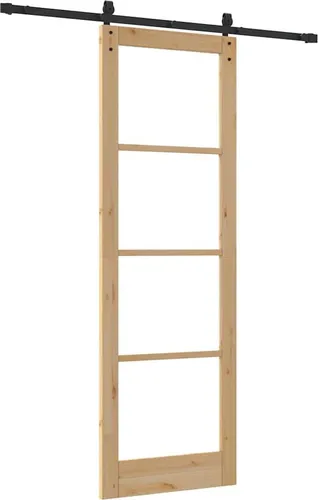 vidaXL Schiebetür ORKDAL Braun 78 x 232 cm - Haustüren aus massivem Kiefernholz mit modernem Schiebedeckel-Design, ideal für einfachen Zugang und stilvolle Aufbewahrung in jedem Raum.