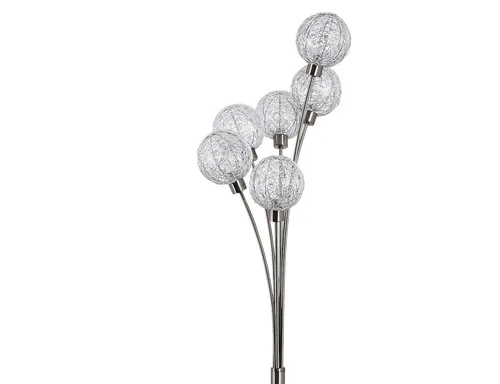 hofstein Stehlampe »Lerici« - Modern, stufenlos dimmbar, Nickel-matt - Elegante Stehlampe für den Innenbereich mit 6 Drahtkugeln und Fußschalter. Ideal für Esszimmer und Wohnzimmer, sorgt für angenehmes Licht und stilvolles Ambiente.