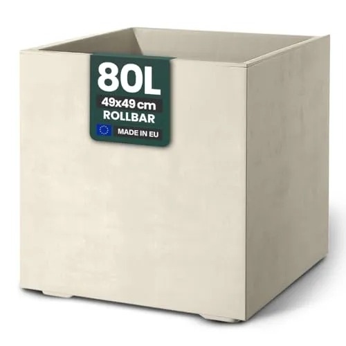 Kreher XL Pflanzkasten Millennium 80L Beige - Garten-Zubehör mit eleganter Naturstein-Optik, doppelwandig und UV-beständig. Die 80L Variante bietet praktische Rollen für einfache Mobilität.