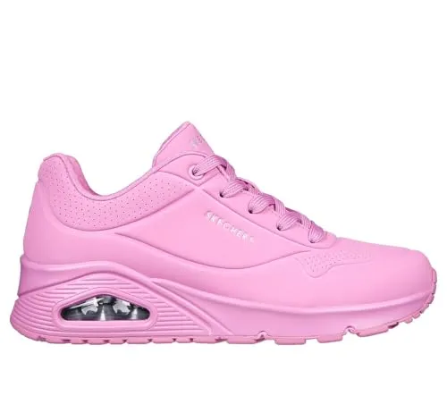 Skechers Damen UNO Stand on Air Sneaker, Rosa Durabuck Mesh, 38 EU - Damen-Sneaker mit flexibler Gummisohle und 2,5-cm-Absatz für optimalen Komfort und Stil im Alltag.