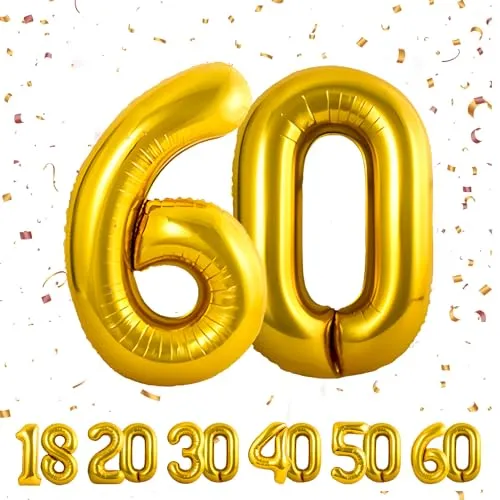 Geburtstag zahlen luftballon 60 jahre | Folienballon Gold- Folienballon in 40"-101cm Geburtstagsdeko - Ballon Zahl Deko zum Geburtstag fliegt mit Helium für Männer Frauen 60.Geburtstagsparty Jubiläum